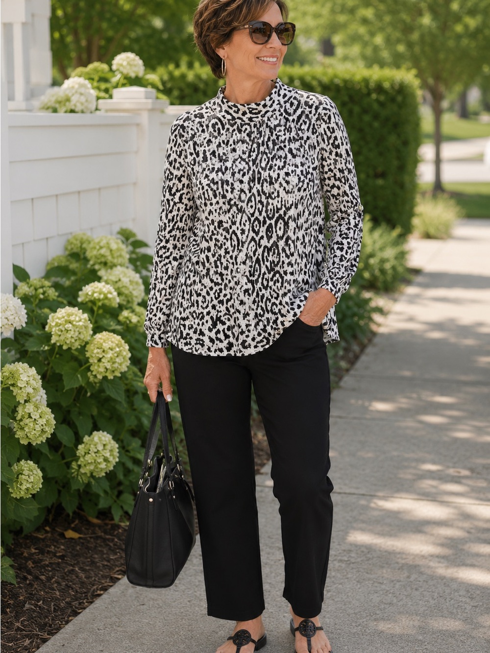 Chico's • Mock Neck Leopard Knit Tunic Sweater Top Sz Lg Cozy Cotton